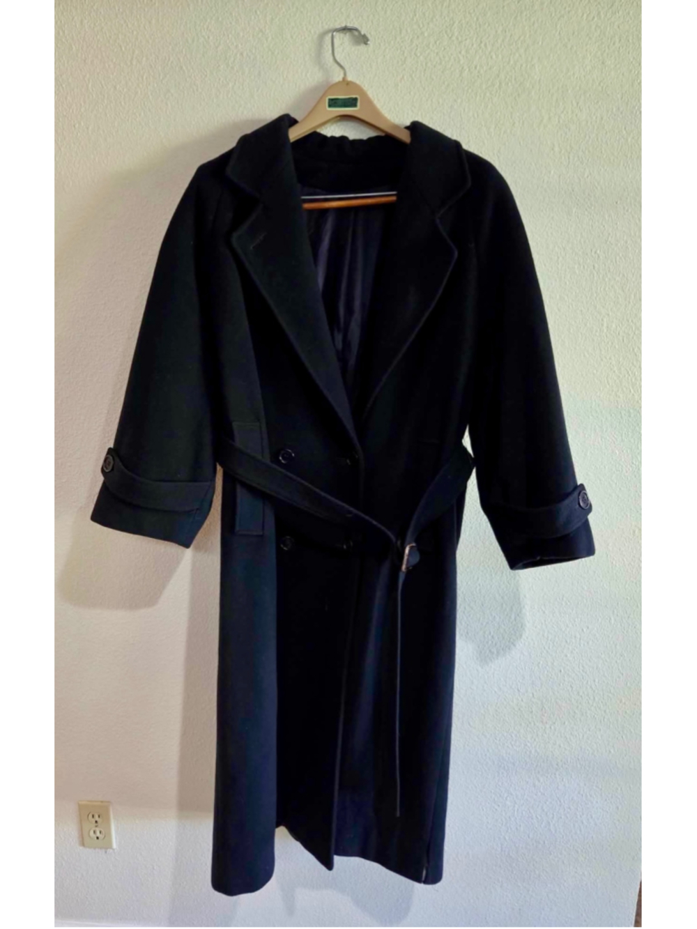 Paul Levy Vintage 100% Wool Long Trench Coat Women’s M/L Black 70s 80s — Z1
